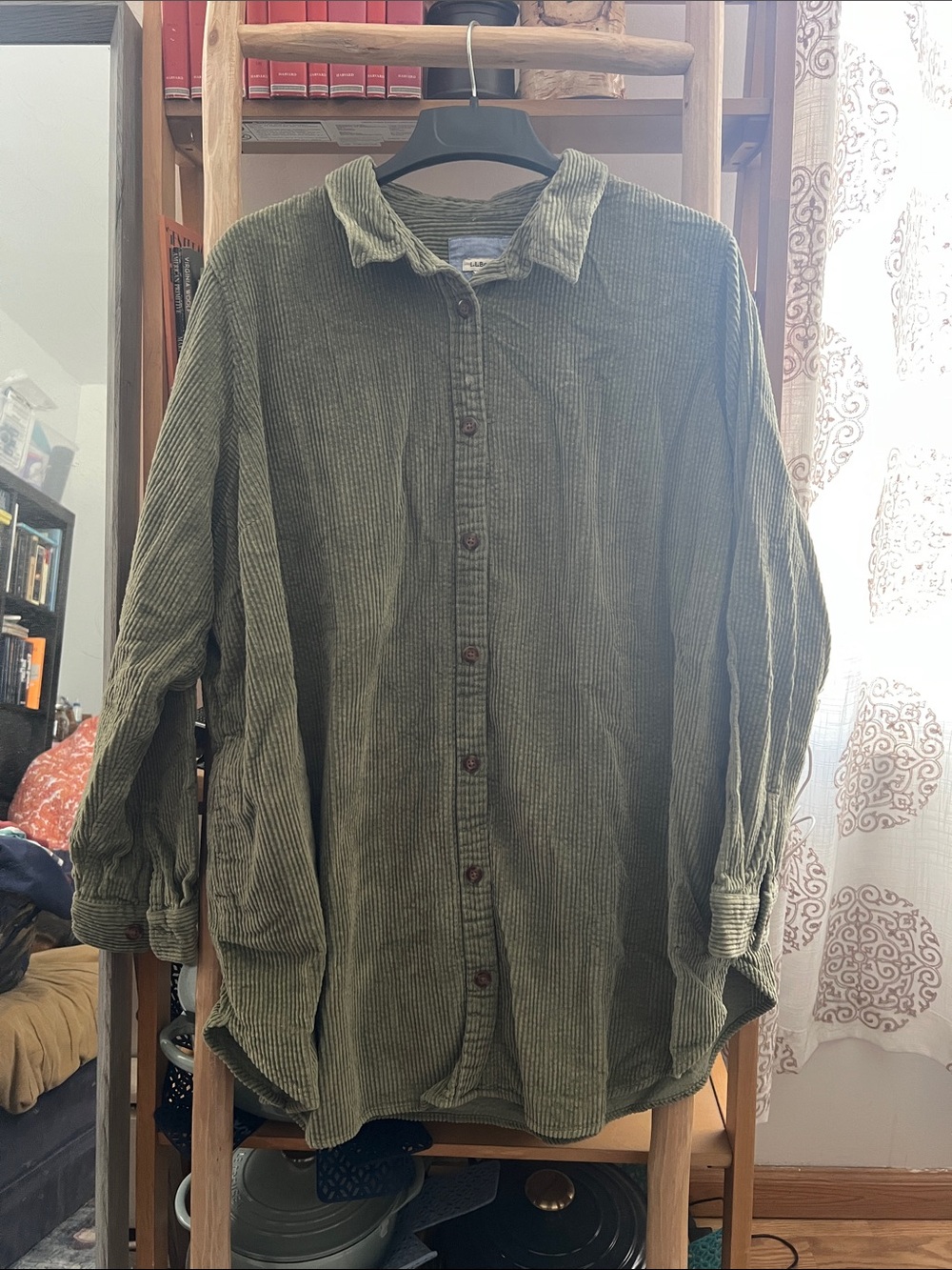 L.L. Bean Olive Green Corduroy Button-Down Shirt